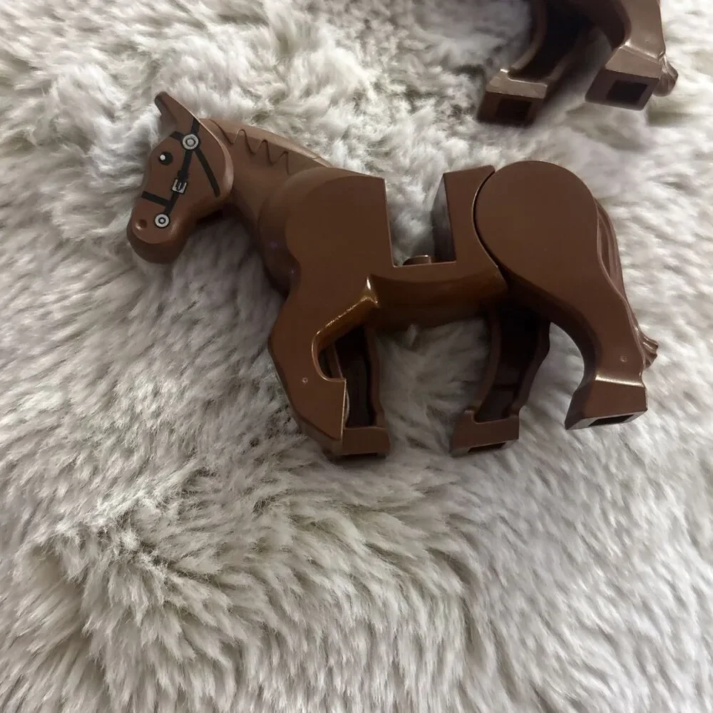 X2 Lego Movable Articulated Standing Horses Brown Bridle White Face Legs Move
